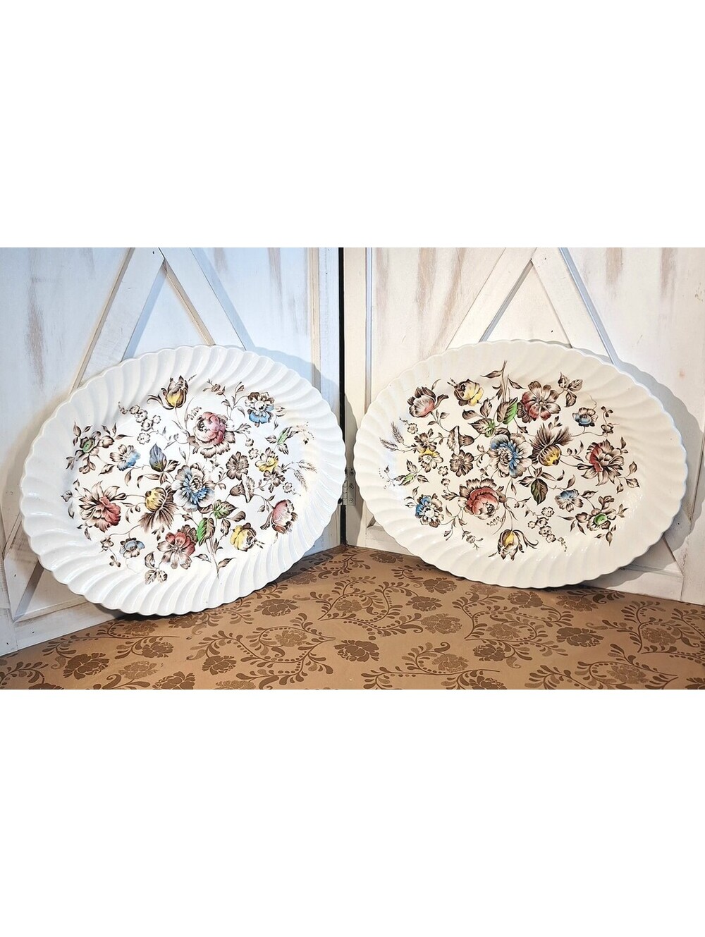 2 Vintage Johnson Brothers Staffordshire Bouquet 14" Oval Serving Platter Floral